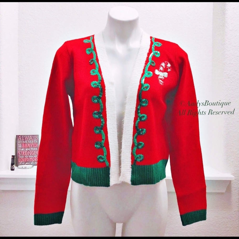 REFERENCE POINT CHRISTMAS RED CROPPED CARDIGAN NWT